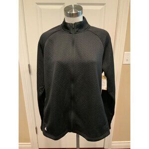 Adidas Black Chevron Embroidered Textured Zip-Up Jacket, Size 2XL